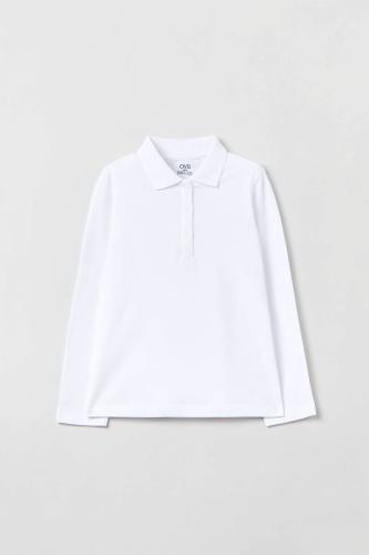 OVS παιδική βαμβακερή πικέ πόλο μπλούζα μονόχρωμη με ασορτί κουμπιά - 001822379 Λευκό 7-8Y